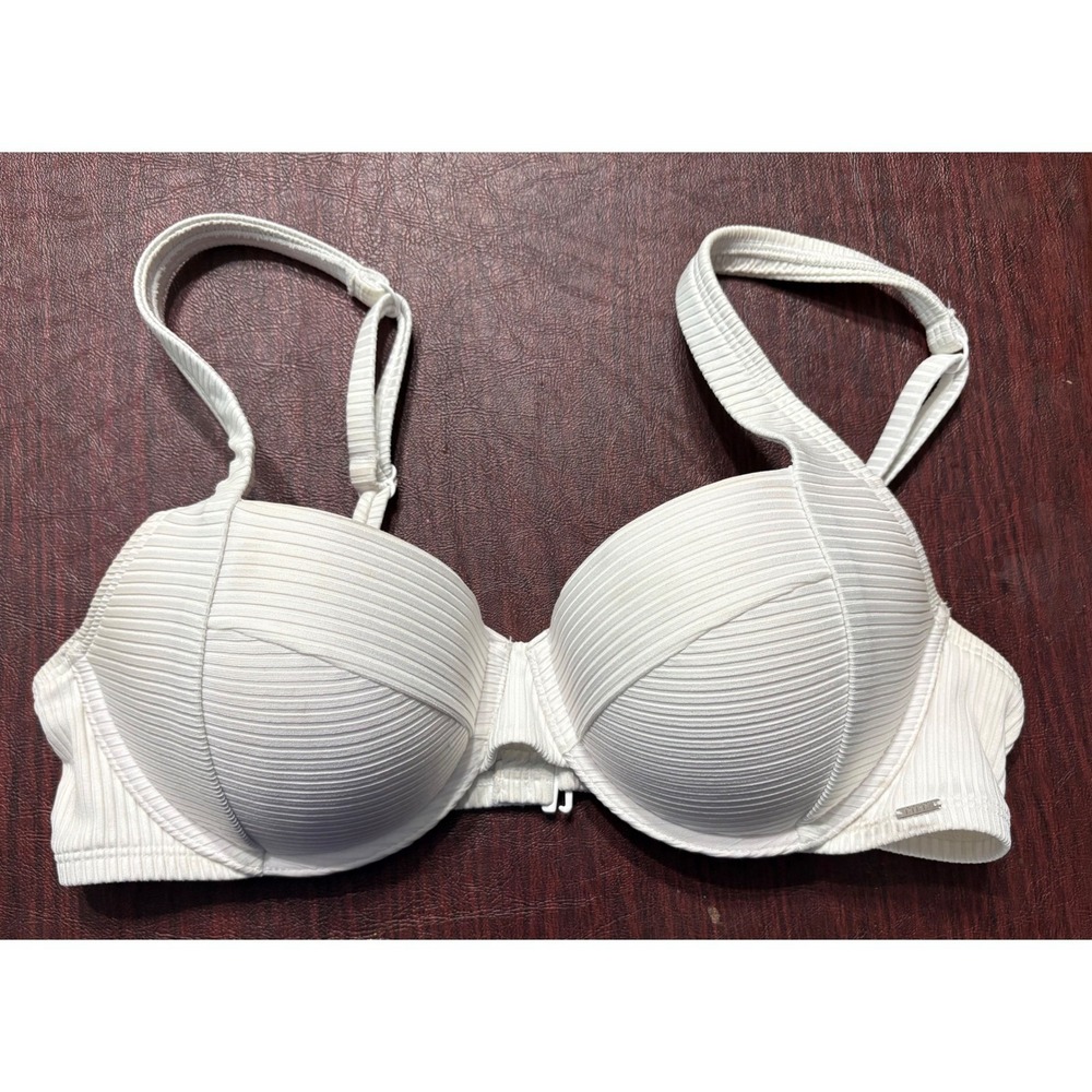 Victoria's Secret‎ PINK White Ribbed Push-Up Bikini Top Underwire Size Large L
